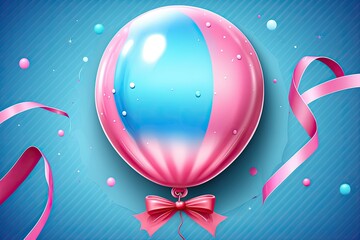 Canvas Print - A graceful pink balloon for a girl. Birthday popper and ribbon banner wishing the birthday person a joyous year of life. Generative AI