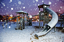 Snow Covered Playground In Frankfurt