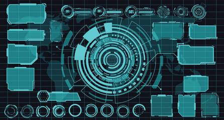 Wall Mural - digital interface hud elements set pack. user interface, frame screens. callouts titles, fui circle 