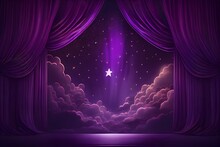 Background Star Purple Cloud Stage, High Quality, Generative Ai, Stage With Curtains And Spotlight
