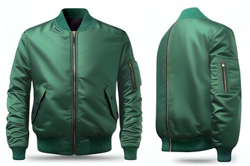 Wall Mural - blank green varsity bomber jacket, generative ai, zip jacket front view template, baseball sportswear mockup