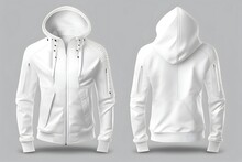 白いジャケットに白いジャケット、白い背景に分離された空白の白いパーカー。 モックアップ準備完了テンプレート、generative Ai