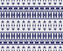 Tribal Seamless Pattern Vector In Blue White Colors. Print With Thai Tribe Border Motifs. Ethic Texture. Background For Cloth, Fabric, Wallpaper, Curtain, Carpet, Wrapping Paper And Card Template.