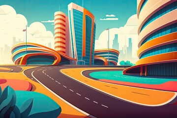 Poster - a magnificent urban racetrack with a flair for color. Commuter services and urban engineering. Generative AI