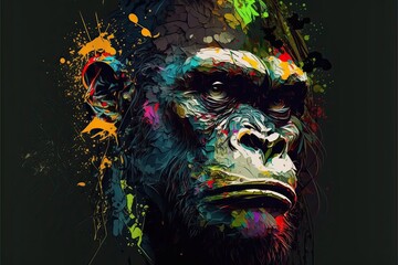 illustration of ape using vibrant abstract colors