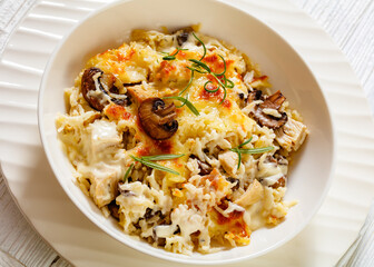 Wall Mural - tasty Chicken Mushroom Rice Casserole, top view