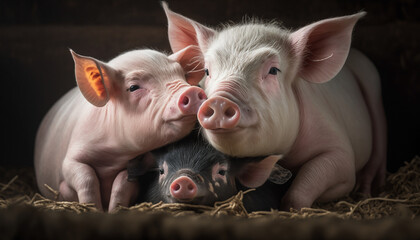 pig farm with a focus on the mother pigs and their piglets, showcasing the cute and endearing nature