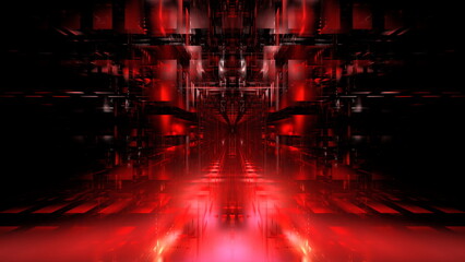 Poster - Digital interior building portal podium. Hi tech Abstract data center server tonel. Business technology blurred Polygonal geometric digital cyberpunk space, color light. 3D render