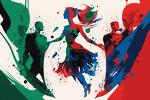 Very Hip Dancer In Beautiful Watercolor, Blue, Green, And Red, On A White Background, Generative AI