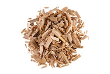 Overhead View Of Cedar Wood Chips (Cedrus), Isolated On White Background