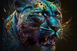 Portrait vom Panther mit bunten Farben, generative AI