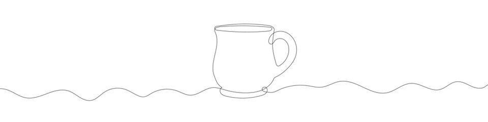 Wall Mural - Continuous line drawing of cup. The mug one line icon. One line drawing background. Vector illustration. Cup black icon