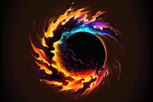 An Abstract Background Like A Total Solar Eclipse With A Multicolored Glow Of Swirling Colored Rays In A Circle. Generative AI Illustration.