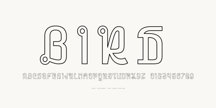 Decorative hollow sans serif font in Thai style