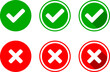 © Kagan Kaya - Yes and No or Right and Wrong or Approved and Declined Icons with Check Mark and X Signs with 3D Shadow Effect in Green and Red Circles. Vector Image.