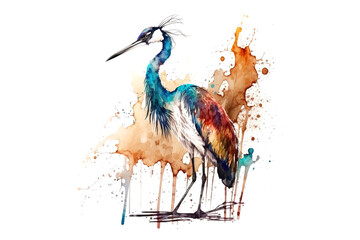 Poster - crane painted with multi-colored watercolors isolated on a white background. Generated by AI