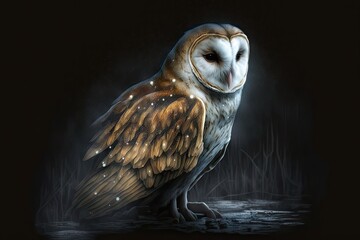 Wall Mural - beauty in the darkness – a captivating illustration of a ghostly barn owl generative ai