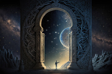 Poster - Gateway To The Cosmos - Gazing Upon The Divine From Earthly Boundaries Generative AI