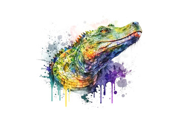 Aufkleber - crocodile is drawn with multi-colored watercolors isolated on a white background. Generated by AI