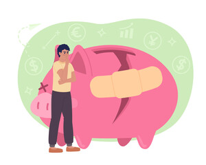 Poster - fixing personal budget 2d vector isolated spot illustration. spending less money decision. serious m
