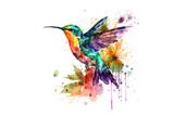 Fototapeta Motyle - hummingbird draw with multicolored watercolor paints isolated on white background. Generated by AI