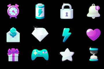 Wall Mural - Set of game icons for UI. GUI elements