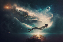 Astral Projection Concept Lucid Dream Illustration, Soul Travel, Generative AI