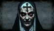 Nun possessed by the devil, the mark of the crucifixion is fixed on her forehead, showing all the power of evil that dwells within her. Generative AI.