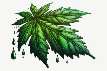 Sticker - The Dew on a Pot Leaf. Generative AI