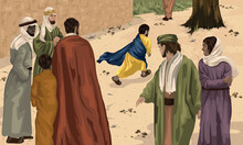 Zacchaeus Running Ahead To The Sycamore Fig Tree.  Biblical Illustration As Told In Luke 19:4