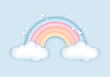 3d baby shower, rainbow with clouds for kids design in pastel colors. Cute vector illustration in realistic style.
