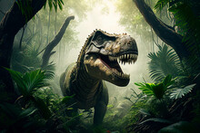 Roaring Tyrannosaurus. Mesozoic Era Carnivorous Dinosaur. Illustration Generative AI