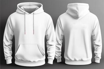 Men white blank hoodie mockup isolated. Sweatshirt with hoodie back and front view, sweater hooded illustration Generative AI