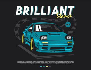 Sticker - t-shirt design illustration with 90s car vector image