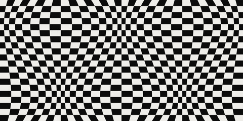 Fototapete - Checkered black white pattern. Vector simple checkered pattern. Race flag wavy pattern.