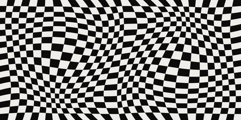 Poster - Checkered black white pattern. Vector simple checkered pattern. Print for seamless vector surfaces. Race flag wavy pattern.
