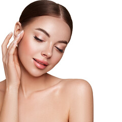 Wall Mural - portrait beautiful young woman with clean fresh skin. model with healthy skin, close up portrait. co