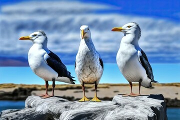 Poster - at volunteer point in east falkland, we came across these three regal birds taking a break from thei