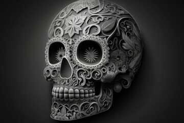 Poster - image of a sugar skull used in the dia de los muertos or day of the dead celebration, set on a dark 