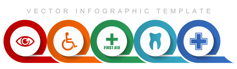 Leinwandbilder - Hospital icon set, miscellaneous icons such as eye, wheelchair, first aid, dentist and cross for webdesign and mobile applications, flat design infographic vector template in eps 10