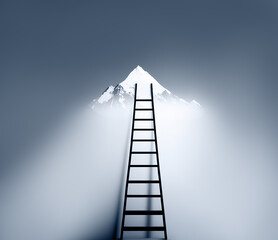 Wall Mural - Path to success concept with ladder going all the way to mountain top . Generative AI illustration
