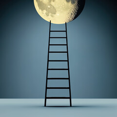 Wall Mural - Path to the moon concept with ladder going all the way tot the moon. Generative AI illustration