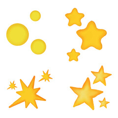 Wall Mural - Set of watercolor twinkling stars in yellow, orange colors on a white background.