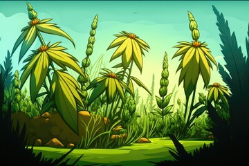 Wall Mural - Marijuana plants in a rural field. Generative AI