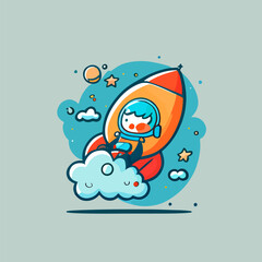 Wall Mural - ocket outer space chibi icon character design cartoon spacecraft astronomy space exploration adventure digital art space art stars planets moon mars galaxies universe spaceflight rocket launch cosmos 