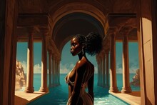Joyful Young Black Woman Relaxing In Ancient Spa