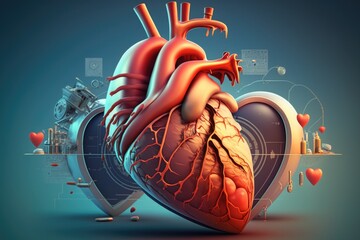 Poster - A heart with a monitor screen and a heart with a monitor screen in the background anatomically correct a 3d render computer art