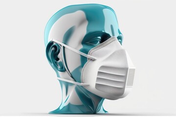 Poster - A man's head with a mask on it's face and a blue and white background particulate an ambient occlusion render neoplasticism