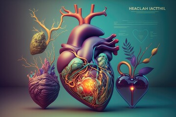 Poster - A heart with a vein and a vein inside of it surrounded by other heart vessels highly detailed digital painting a 3d render neoplasticism