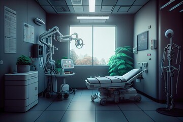 Poster - A hospital room with a bed a monitor and a medical equipment in it octane rendering an ambient occlusion render photorealism